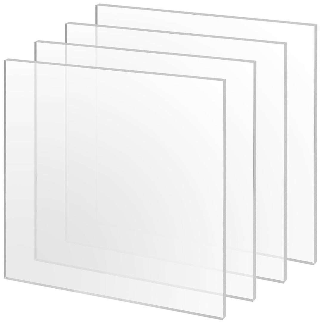 JEUIHAU 4 PCS 12 x 12 x 3/8 Inch Clear Acrylic Plexiglass Sheet, Transparent Square Plastic Plexiglass Board with Protective Films for DIY Project, Home Decor, Signs, Craft