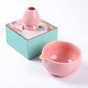 Traditional Matcha Bowl with Pouring Spout and Whisk Holder (Reshaper) - Handmade Japanese Style Matcha Chasen Ritual Kit- 22oz Big Salad Porridge Juice Bowl Chawan (Baby Pink)