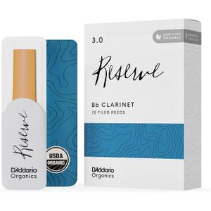 D'Addario Organic Reserve Bb Clarinet Reeds - Reeds for Clarinet - Individually Sealed - 3.0 Strength, 10 Pack