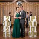 Queekay 8 Pcs Prom Column Standup Photo Booth Decorations 2026 Prom Backdrop Balloon Boxes Cardboard Decoration Column for Party College, 11.8 x 44.9 Inch (Gold, White)