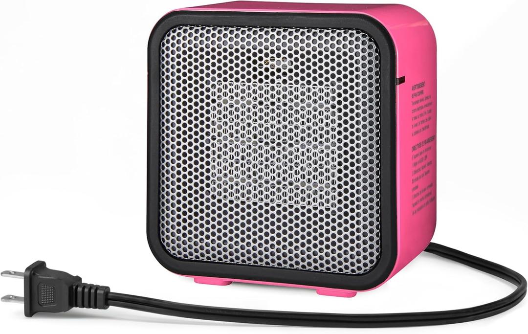 Amazon Basics Ceramic Space Heater, Portable Mini Heater for Office Desk, Indoor Use, 500W, With Tip-Over Protection, Lightweight 1.4 lbs, Pink, 5.9 x 3.2 x 6 inches