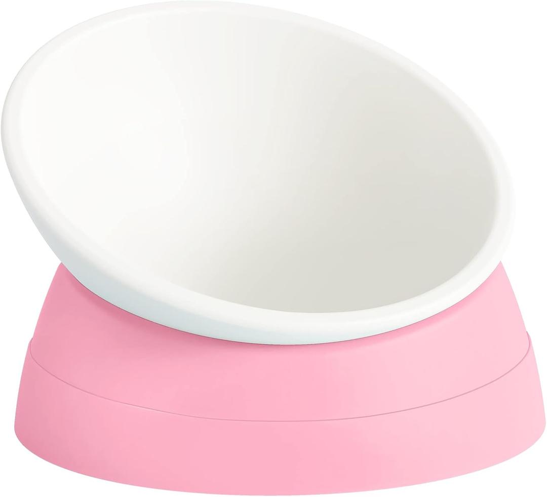 Cat Bowls Elevated Cat Food Bowl Adjustable Cat Dish Anti-Slip and Anti-Noise Raised Cat Bowl Protecting Pets Spine Thickened Plastic Bowl Suitable for Indoor Cats, 17 Oz (Milky White, Pink)