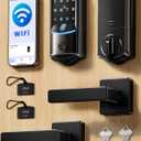 Veise VE027-L Built-in WiFi Smart Lock with Handles, Fingerprint keyless Entry Door Lock Set, App Remote & Voice Control, Electronic Deadbolt for Front Door, Touchscreen Keypad, Auto Lock, Matte Black