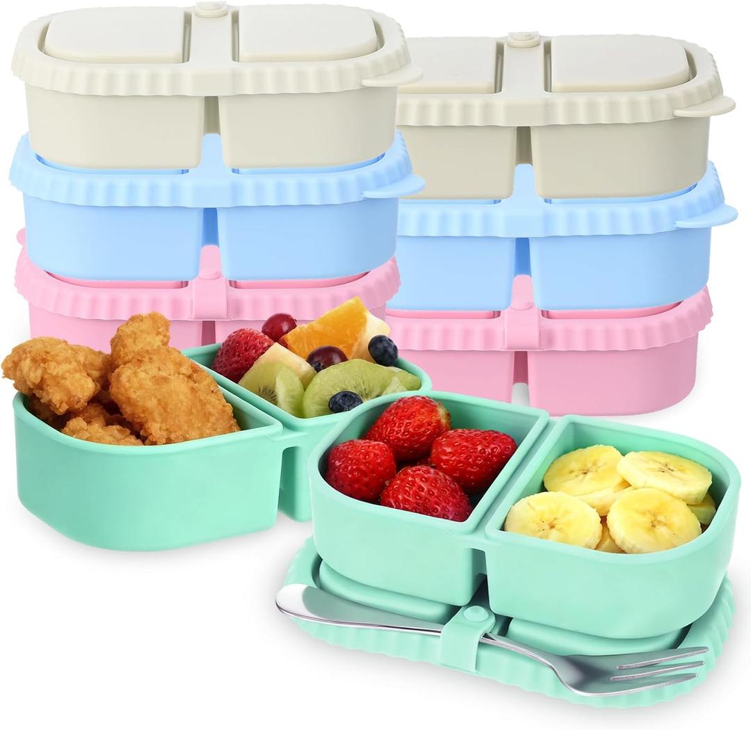 LemonRoad 8 Pack Reusable Snack Containers with Lids 8.5 oz Double Compartment Food Storage Box for Snack, Fruits, Picnic, Meal Prep, Travel, Office, Learning Places (Blue Pink Green White)