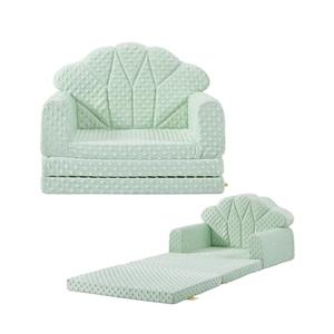 ATTABABY Kids Couch, 2-in-1 Soft Bubble Dot Minky Fold-Out Couch, Convertible Sofa to Lounger for 1-3 Years Old, Kid Furniture for Playroom, Green