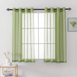 HUTO Sage Green Semi Sheer Curtains Faux Linen Sheer Window Curtain Panels Drapes 63 Inch Length with Grommet for Living Room Girls Kids Room Bedroom 2 Panels 52 x 63 Inch