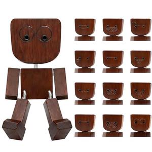ONEST Shaking Wooden Man Figurine Shaking Feet Woodens Doll with 12PCS Magnetic Expressions Wooden Car Dashboard Decorations