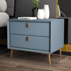 Side Table, Nordic End Table with 2 Drawers Modern Leather Nightstand Mid Century Bed Side Table Wood Accent Table for Bedroom Living Room Cabinet Storage, Light Blue 20" L x 16" W x 18.5" H