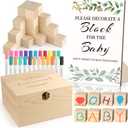 72PCS Baby Shower Games Kit with Blank Wooden Blocks, Acrylic Paint Marker, Wooden Box and Sign, Blocks Suitable for Baby Shower, Gender Reveals Party, Birthday(Green)