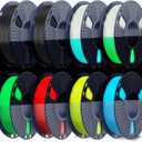 TECBEARS Glow in The Dark Petg FilamentNeatly Wound 3D Printer Filament Bundle250g/Spool, 8 Packs (2 Spool of Black Petg and 6 Spool of Glowing Blue/Green/Red/Yellow)