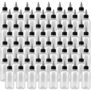 JAPCHET 100 Pcs 2oz Empty Plastic Squeezing Bottles, 60ml Plastic Bottles with Twist Top Cap, Clear Condiment Squeeze Bottles for Oil, Ketchup, Mustard, Sauces, Dressing, Art, Crafts and More