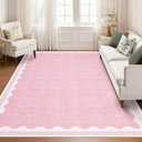 GarveeHome Scalloped Washable 8x10 Rugs for Living Room Non-Slip Solid Pink Modern Minimalism 8 x 10 Rug Low-Pile Carpet for Bedroom Dining Nursery Mat with Rubber Back