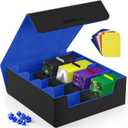 Mlikero Card Deck Case, 2400+ Trading Card Storage Box with 10 Colorful Dividers and 4 Foam Stoppers, Leather Magnetic Closure Commander Deck Box Fit for MTG, TCG (4 Rows, Black&Blue)