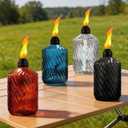 4 Pack Glass Table top Torches, 14 oz Citronella Torches for Outside (Burn Time: 10 Hours) with Wicks & Covers, Decorative Outdoor Torches for Patio, Garden, Yard & Party, Multi-Color