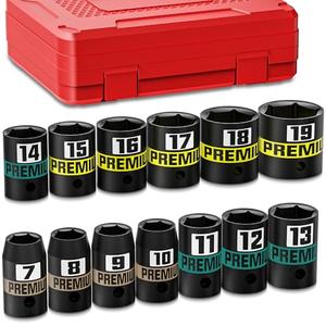 13-Piece 3/8" Drive Shallow Impact Socket Set, 7-19mm, Semi-Deep Sockets, CR-V, Socket Set for Automotive and Home, Metric, 6 Point Socket Set for Automotive and Home