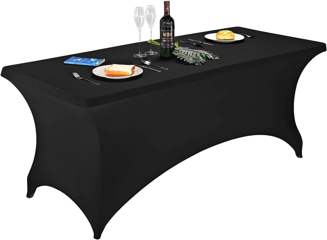 FORLIFE Spandex Table Covers - Fitted Tablecloth for 6ft Rectangular Tables with Stretch Patio Design - Perfect for Weddings, Banquets, and Parties - Black