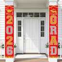 Graduation Banner 2026, Class of 2026 Banner, Black Gold Graduation Porch Banner Decorations for Front Door, Wall, Entryway, Indoor Outdoor Graduation Party Supplies (Red)