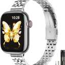STIROLL Slim Metal Band Compatible with Apple Watch 41mm 40mm 38mm 42mm(Series 11 10) Women, Stylish Thin Stainless Steel Chain Straps for iWatch Bands Series 9 8 7 6 5 4 3 2 1 SE, Silver