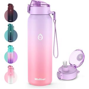 32oz Water Bottle with Removable Straw and Spout Lid Two Ways to Drink, 18/10 Stainless Steel Insulated Water Bottle, BPA-Free, Leak Proof, Double wall, for Sports, Gym (33.8 Ounces, PURPLE PINK)