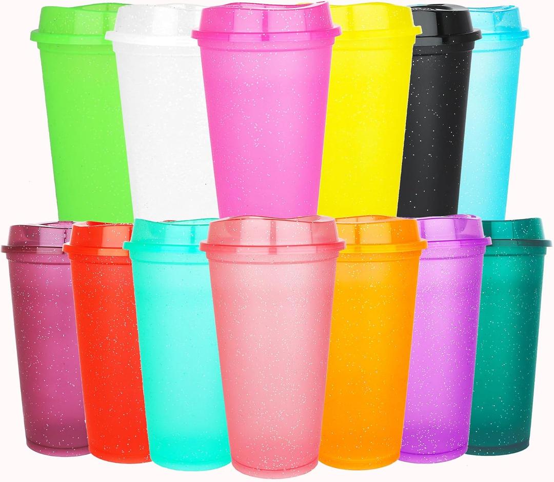 Ankeli 16 oz Plastic Cups with Lids,13 Pack Reusable Coffee tumbler,Glitter Coffee CupsLeak and Spill Proof,Bulk Party Tumblers