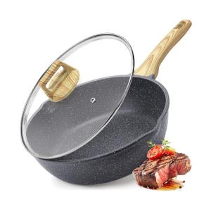 GiPP Nonstick Deep Frying Pan Skillet, 9.5" Saute Pan with Lid, Granite Induction Cookware Non Stick Cooking Pan, PFOA PFOS APEO Free