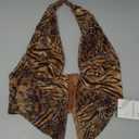 MakeMeChic Women's Corset Top Going Out Sexy Halter Top Cheetah Print Backless Deep V Neck Top (Medium, Brown)