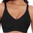 Womens Seamless Bras No Underwire Push Up V Neck Wireless Bralettes with Soft Support Full Coverage Floral Bra (XX-Large, Black)