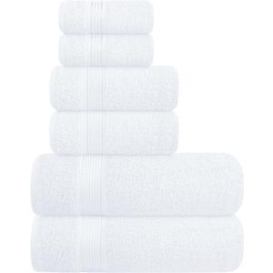 Elvana Home Ultra Soft 6 Pack Cotton Towel Set, Contains 2 Bath Towels 28x55 inch, 2 Hand Towels 16x24 inch & 2 Wash Coths 12x12 inch, Ideal Everyday use, Compact & Lightweight - White