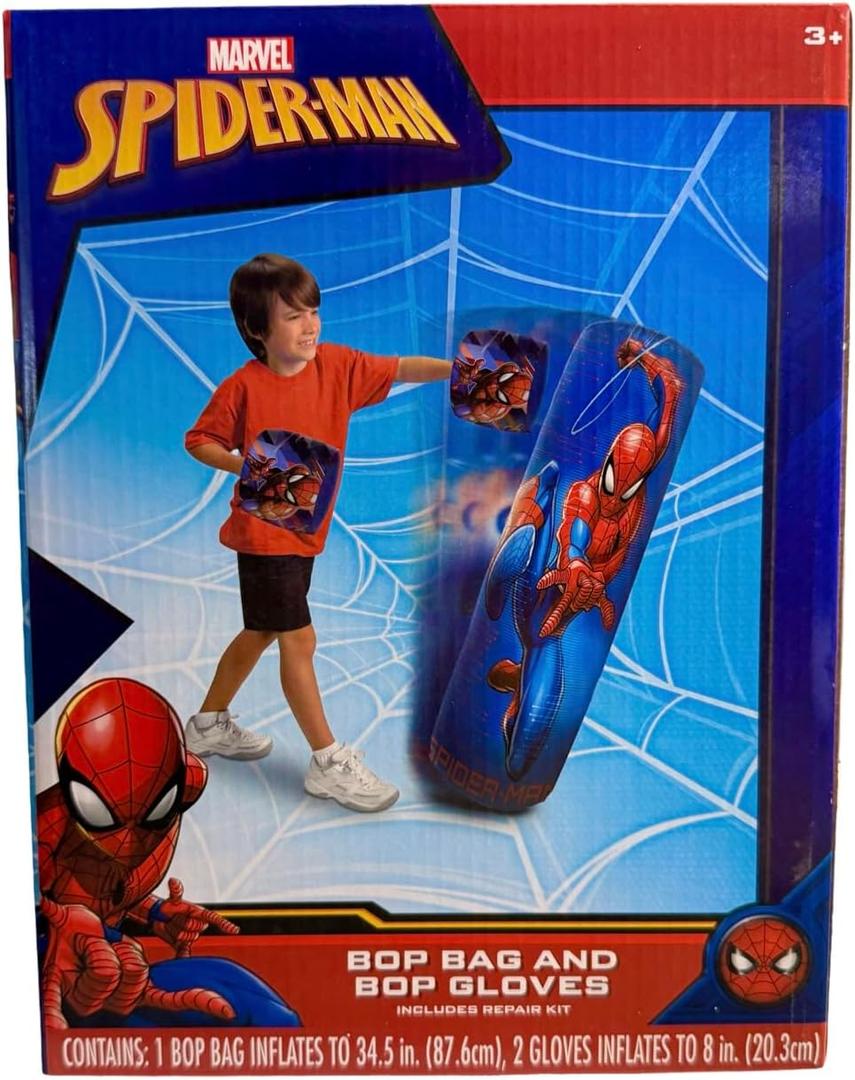 Spiderman Spider-Man Inflatable Bop Bag & Bop Gloves Set Kids Punching Bag with Gloves, Freestanding Superhero Blow Up Bouncing Boxing Bag for Exercise, Durable Heavy Duty Indoor and Outdoor - 34.5"