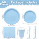 144Pcs Blue Birthday Party Supplies Blue Tableware Set Serve 24 Guests Includes Dinner Plates Cups Napkins For Wedding Baby Shower Birthday Party Decorations
