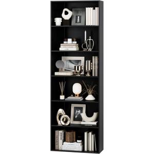 FOTOSOK 6-Tier Open Bookcase and Bookshelf, Freestanding Display Storage Shelves Tall Bookcase for Bedroom, Living Room and Office, Black