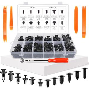 OTUAYAUTO 245 PCS Fender Clips Car Clips Bumper Plastic Rivets - 12 Most Popular Sizes with 5 Fastener Removers Fasteners Push Retainer Kit - Replacement for Toyota Honda Ford GM Acura Chrysler