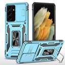 CHLINGNAN for Samsung Galaxy S21 Ultra Case with All-Angle Rotating Kickstand & Sliding Camera Cover - Heavy Duty Shockproof Protective Cover, Blue