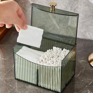 2-Grid Cotton Swab Ball Qtip Holder Dispenser with Lid,Container Dispenser Box for Bathroom Home Storage Organization,Vanity Organizers and Storage