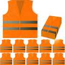 PeerBasics Safety Vests 12 Pack - Orange Reflective High Visibility, Hi Vis Silver Strip, Men Women, Work, Cycling, Runner, Surveyor, Volunteer, Crossing Guard, Road, Construction, Neon