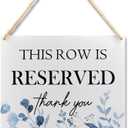 Ryeolo Reserved Row Signs for Wedding, This Row is Reserved Wood Hanging Signs, Reserved Seating Signs, Wedding Reserved Signs for Chairs, 10.2x7.8 Inches (Dusty Blue)