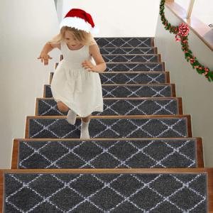 BEQHAUSE Stair Treads for Wooden Steps Non Slip Machine Washable Stair Runner Soft Polyester Stair Rugs 28inX9in for Elders,Kids and Dogs with Self-Adhesive Backing 15pcs,Dark Grey BEQHAUSE Stair Treads for Wooden Steps Non Slip Machine Washable Stair Runner Soft Polyester Stair Rugs 28inX9in for Elders,Kids and Dogs with Self-Adhesive Backing 15pcs,Dark Grey