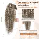 Flufymooz Ponytail Extension, 26 Inch Bohemian Style Drawstring Ponytail Hair Extensions for Women, Long Curly Wavy Pony Tail Natural Synthetic Hairpiece for Women (Ash Brown with Blonde Highlights)