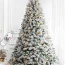7.5FT Pre-lit Snow Flocked Christmas Tree Spruce with Remote Control, 600 Warm White Multi-Color Lights, Artificial Hinged/Feel Real/Realistic for Home, Holiday Decoration Dual Color LED