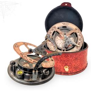 Antique Brass & Copper Sundial Compass, Sundial Clock in Box Gift Sun Clock Ship Replica Watch, Nautical Gifts for Men, Unique Nautical Decor, Naval Maritime Sundial (#5 Antique Gilbert)