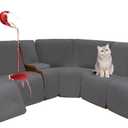 Velvet 1OO% Waterproof Reclining Sectional Couch Covers for Sectional Sofa L Shape 8-Piece Quilted Corner Recliner Sofa Cover Slipcovers Set Washable (5 Seater with 1 Console, Dark Grey)