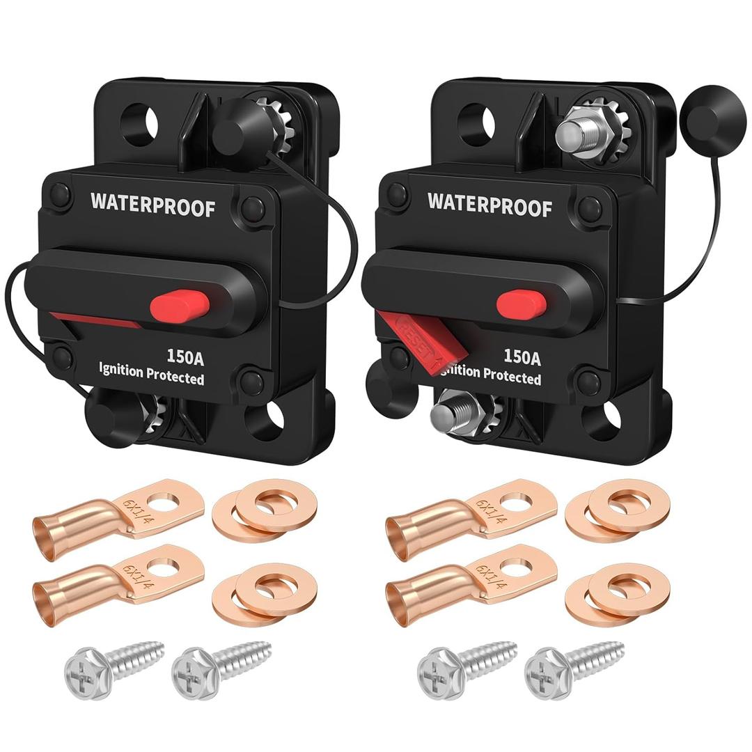 DaierTek 12V 150 Amp Circuit Breaker Marine 12 Volt DC 150A Circuit Breaker Waterproof for Boat Auto Car RV -2Pack
