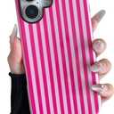 Longlayss Compatible with iPhone 16 Plus Case Cute Aesthetic Striped Phone Case for Women Girl Shockproof Slim TPU and Hard PC Protective Cover (Hot Pink)