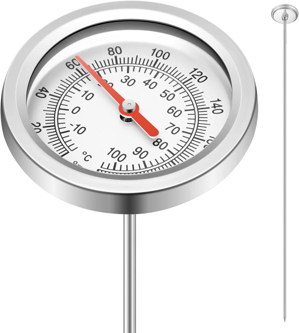 Tellegloww Compost Thermometer 39.4 Inch Stem Composting Soil Thermometer Waterproof Soil Temperature Thermometer, Fahrenheit and Celsius, Stainless Steel, with Composting Temperature Guide