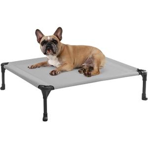 Veehoo Outdoor Elevated Dog Bed for Medium Dogs, Cooling Raised Dog Cots Beds Training Platform Off Ground Hammock with Breathable Mesh, No-Slip Feet, 32"x25", Grey