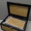 2PCS Rattan Storage Boxes Decorative Handmade Natural Wood Baskets with Lid Wooden Frame Boho Rustic Wicker Box Woven Cane Bins Shelf Closet Organizer Container (Black, 1 Large 1 Small)