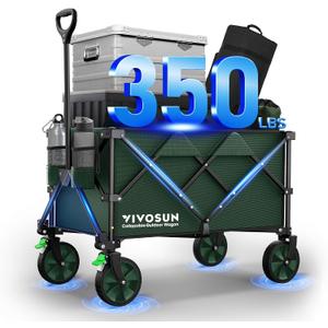 VIVOSUN Collapsible Folding Wagon, 350 lb Load-Bearing Outdoor Utility Cart with Silent Universal Wheels, Cup Holders &Side Pockets, Adjustable Handle, for Camping, Garden, Sports, Picnic, Shopping