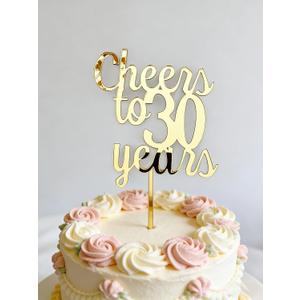 Cheer to 30 Years Cake topper,Acrylic Gold 30th Birthday Decoration,Birthday Party Favor Supplies,Photo Decoration Props