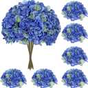 Hollyone 6 Pcs Blue Hydrangea Artificial Flowers Heads with Stems Silk Faux Hydrangea Blue Fake Flowers for Home Indoor Outdoor DIY Floral Wedding Flower Bouquets Kitchen Table Centerpiece Decor