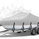NEVERLAND Boat Cover 20-22 ft 600D Waterproof Boat Covers Fits Bass, V-Hull, Tri-Hull, Fish & Ski, Runabout Bowrider Boat, 20' 21' 22' feet Heavy Duty Canvas Trailerable Boat Cover Gray